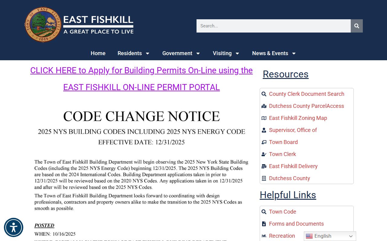 East Fishkill residents directory permit applications and OpenGov route