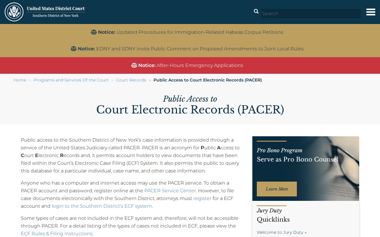 East Fishkill previous residents research using the Southern District of New York PACER records route